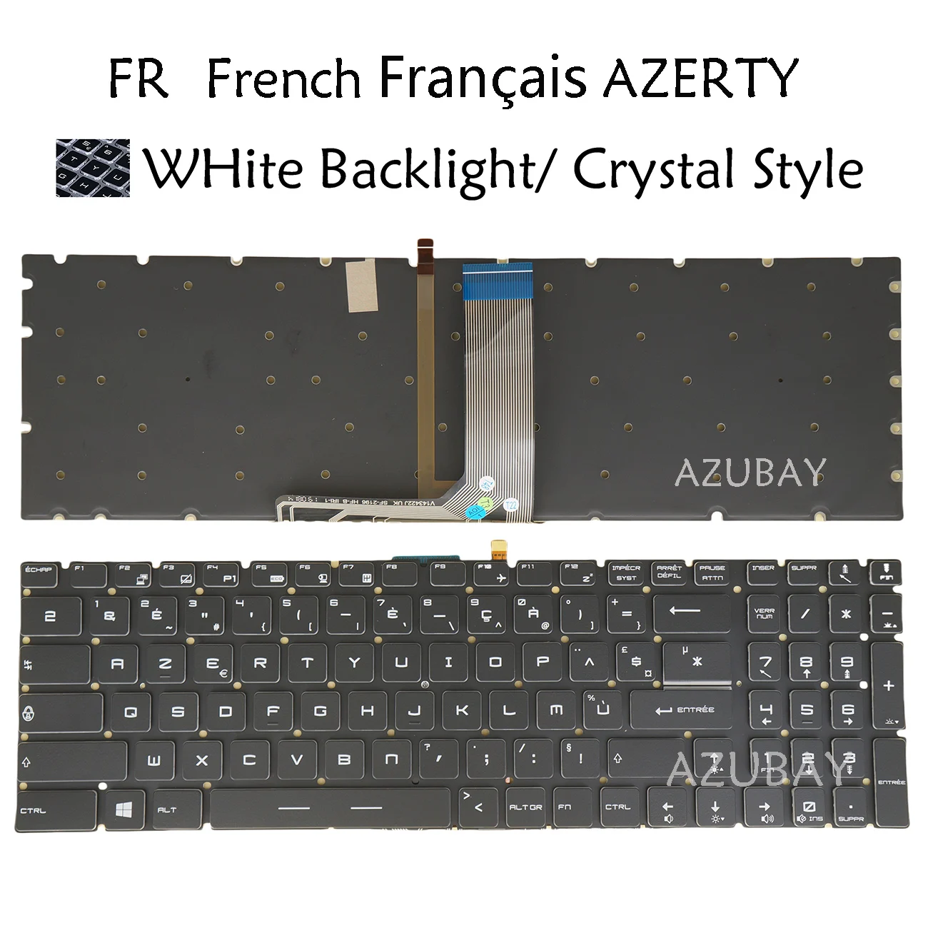 French AZERTY White Backlit Keyboard For MSI MS-16JB MS-16J9 MS-16JD MS-16JC MS-179C GT72 GT72S GT62VR GT72VR GT73VR GS60 GS70