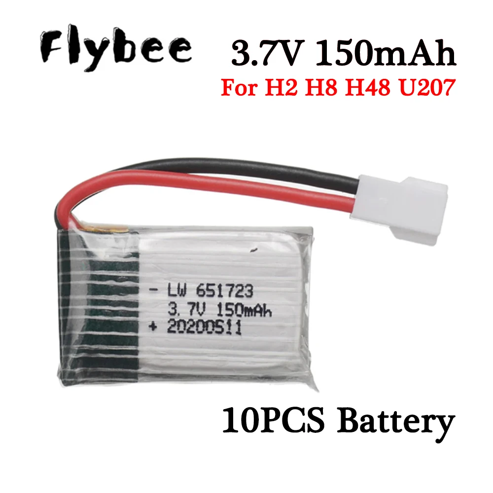 10pcs 3.7V 150mAh Rechargeable Battery Drone Battery For H2 H8 H48 U207 for H8 Battery For Syma x2 Toy Helicopter 3.7v Battery