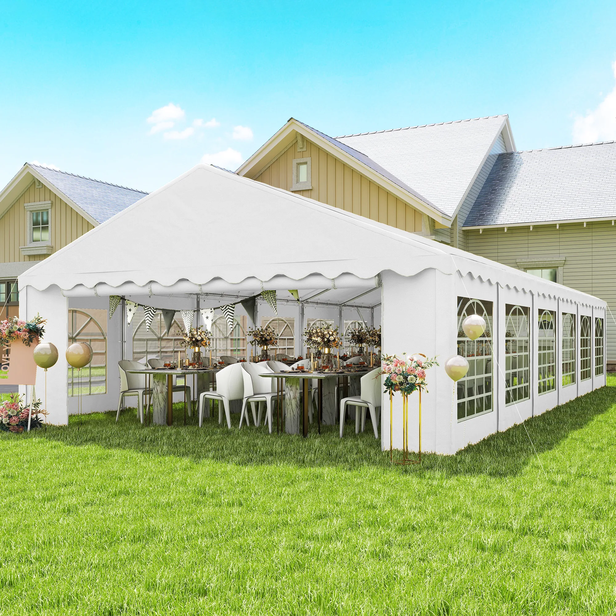 Outsunny 20' X 40' Large Party Tent with Removable Window Sidewalls, White