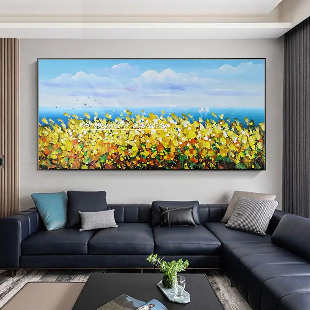 Arthyx Handmade Thick Texture Flowers Landscape Oil Painting On Canvas,Modern Abstract Wall Art,Picture For Room,Home Decoration