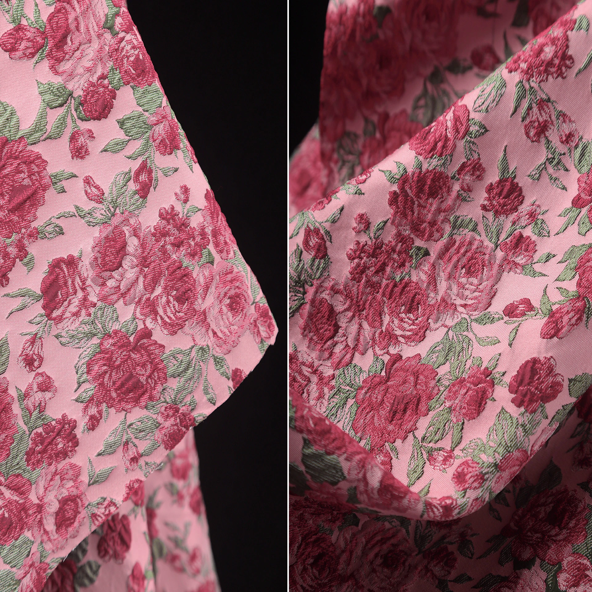 Warm red rose jacquard fabric new Chinese rose three-dimensional texture half skirt dress designer fabric