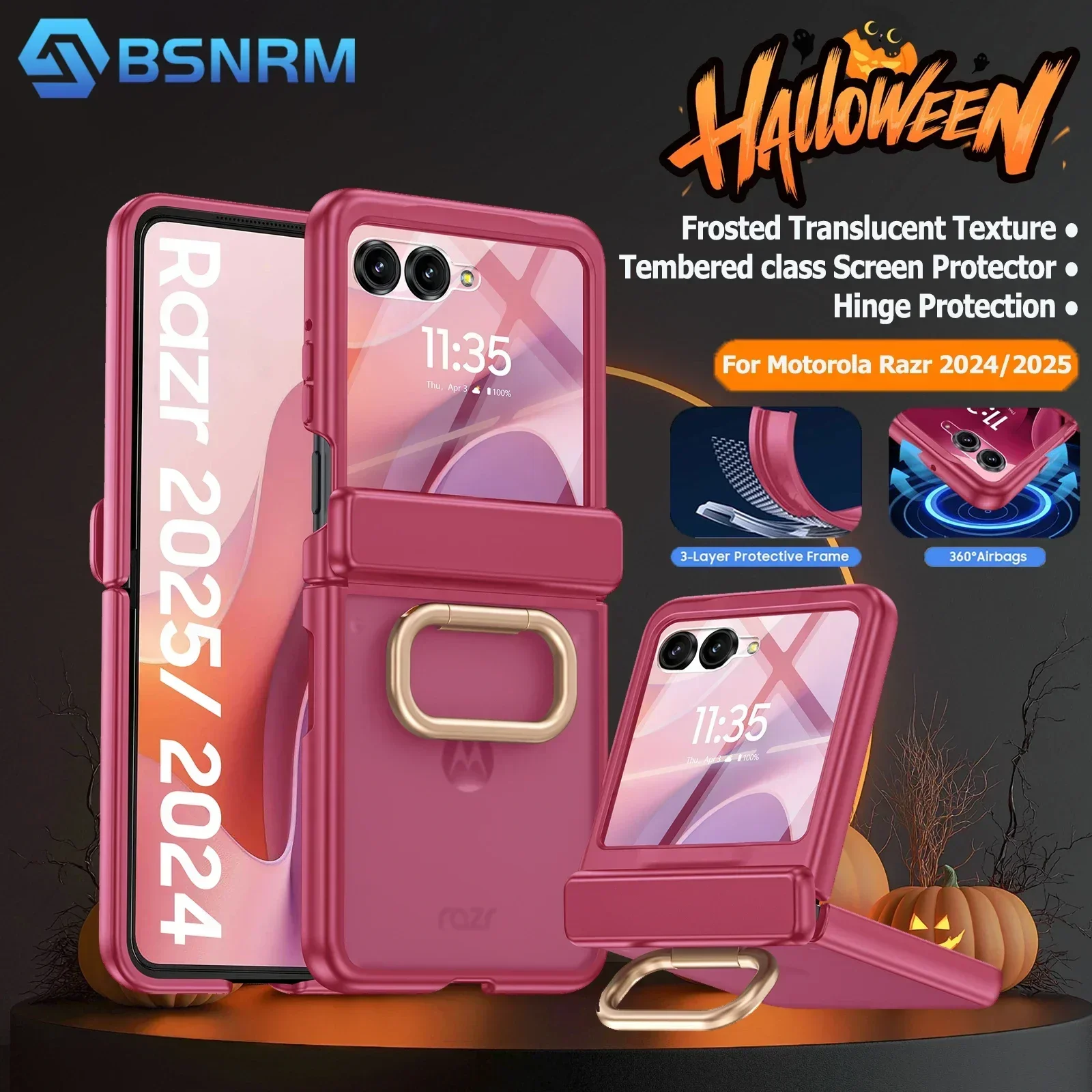 

Хэллоуин Grifts, с защитной пленкой для экрана и защитой шарниров, матовый противоударный чехол для телефона из ПК для Motorola Razr 2025/2024, розово-красный
