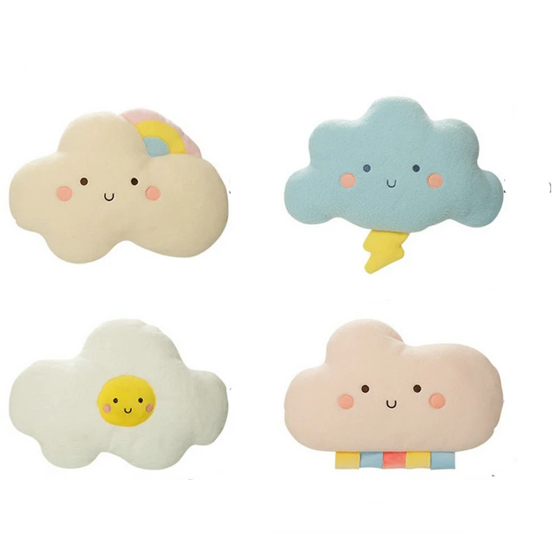 New Cartoon Face Weather Pillow Stuffed Plush Thunder Dark Clouds Rainbow White Cloud Cushion Girls Bed Room Decor Home Decor