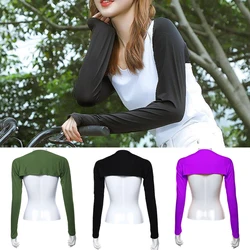 Summer Modal Long Sleeve Arm Cover For Women Sports Gym Open Front Cropped Cardigan Sleeves Ladies Top Cropped Cape Plain Shrug