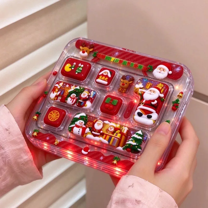 7-Keys Keycap Christmas Theme Keychains Cartoon Fidget Clicker Keyrings Funny Stress Relief Fingertip Creative Backpack Pendant