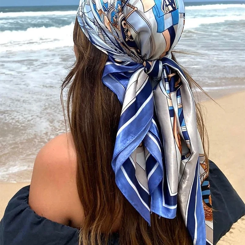 2024 New Women\'s Fashion Tint Head Scarf, Silk Satin Headband Hair scarf square shawl women\'s head scarf 90X90 CM