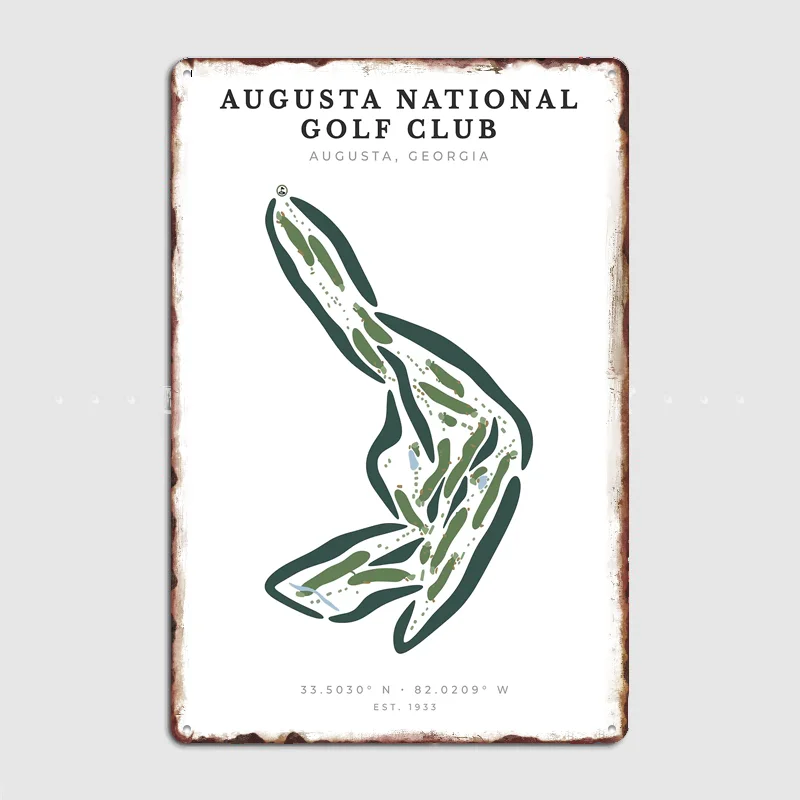 Augusta National Golf Club Course Map Poster Metal Posters Living Sign Indoor Outdoor Room Decoration Home Bar Decor Wall Decor