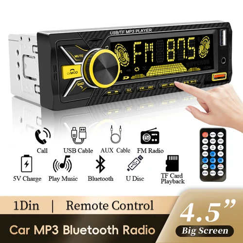 Reproductor estéreo de Radio para coche, reproductor MP3 Digital Bluetooth de 1Din, compatible con carga rápida, tarjeta FM estéreo TF, USB con entrada auxiliar en el tablero