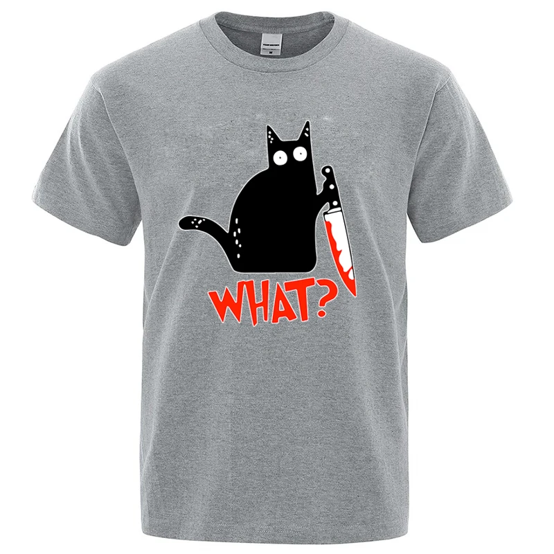 

Asian Size Funny Knife Cat Cartoon Printed T-Shirt Men Casual Short Sleeves Loose Oversized Cotton Tshirt Summer Breathable Tees