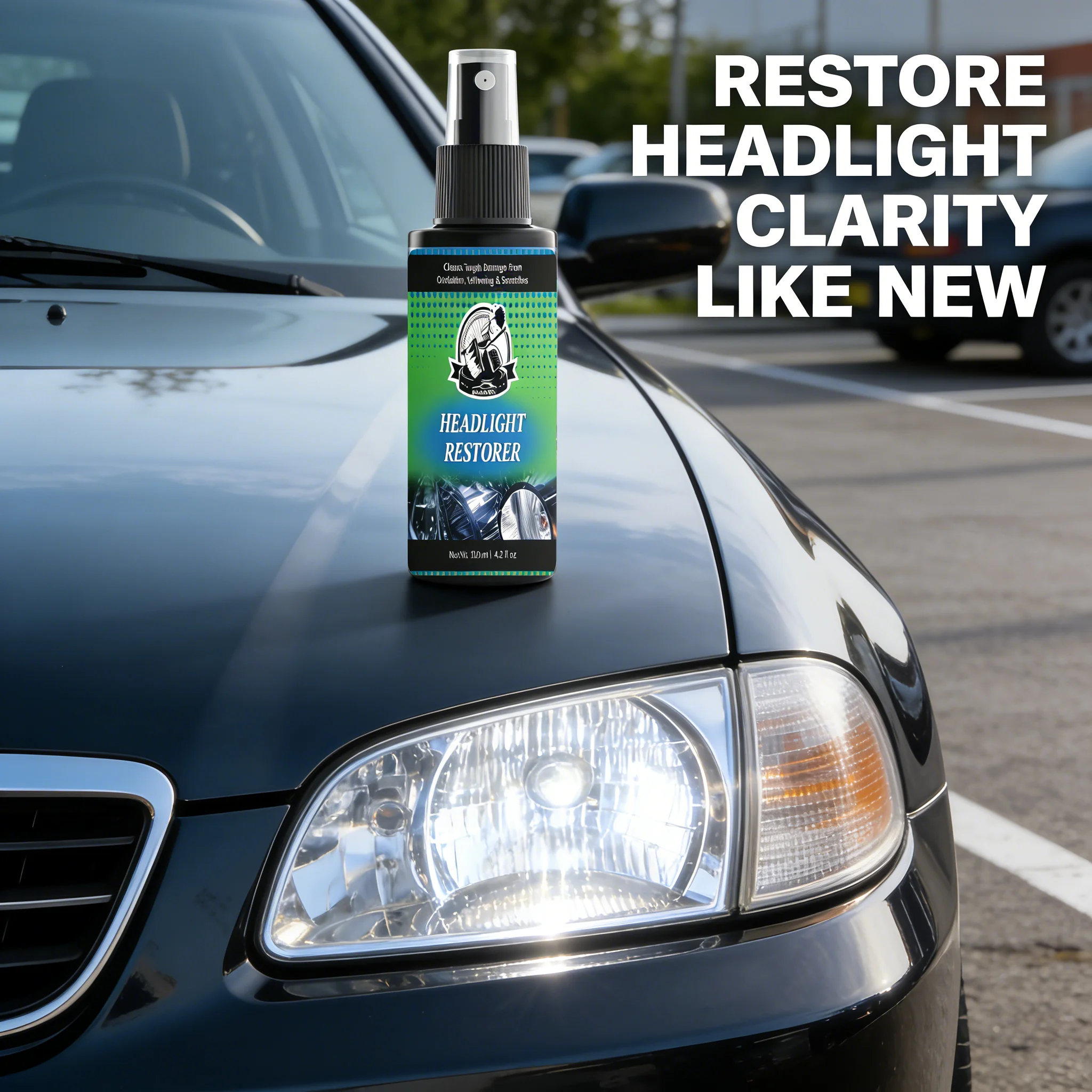 Car Headlight Restoration Spray, Remove Oxidation Yellowing Scratches, Auto Lens Brightening Renew Cleaner