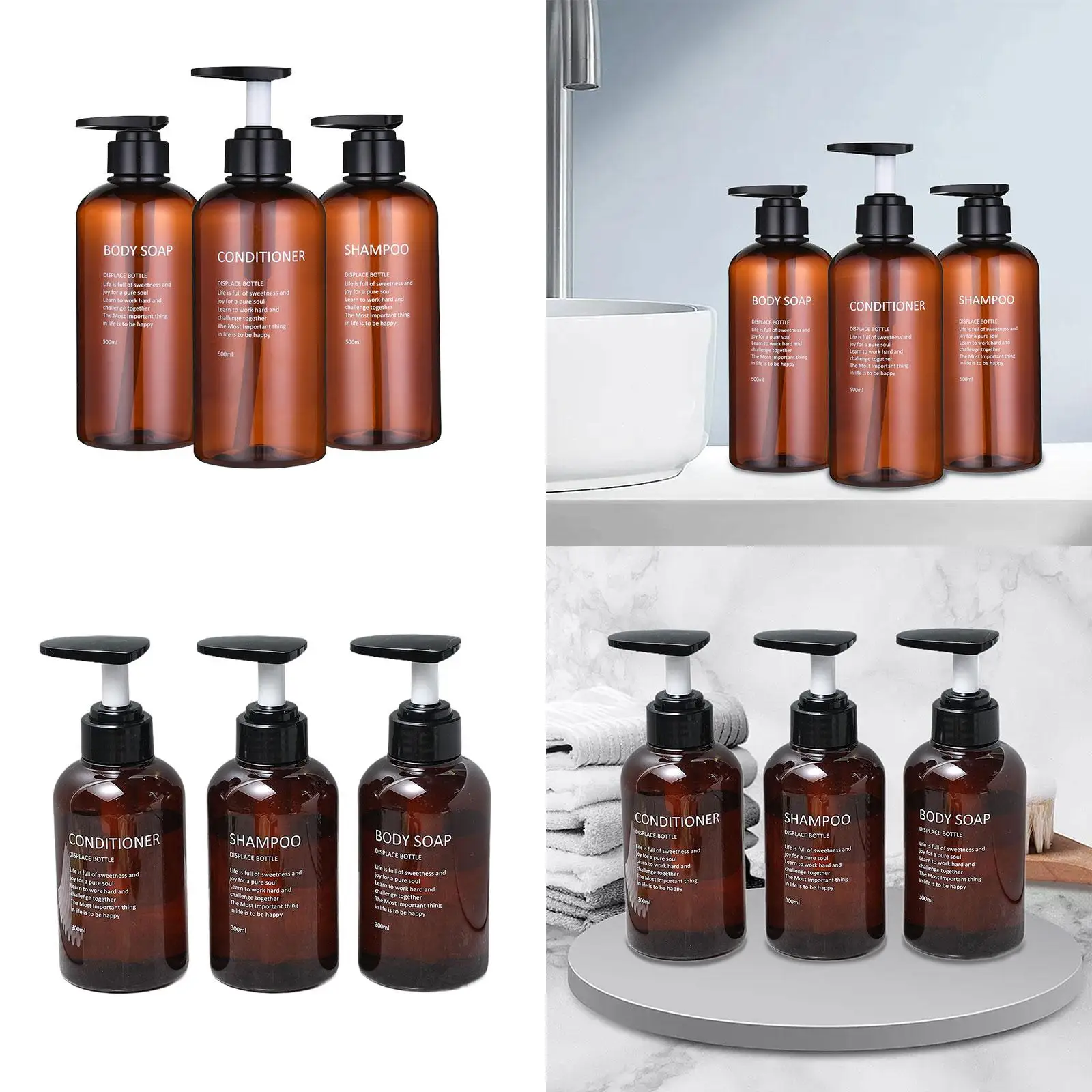 Bottiglie dispenser per shampoo e balsamo Bottiglia dispenser per shampoo 3 pezzi