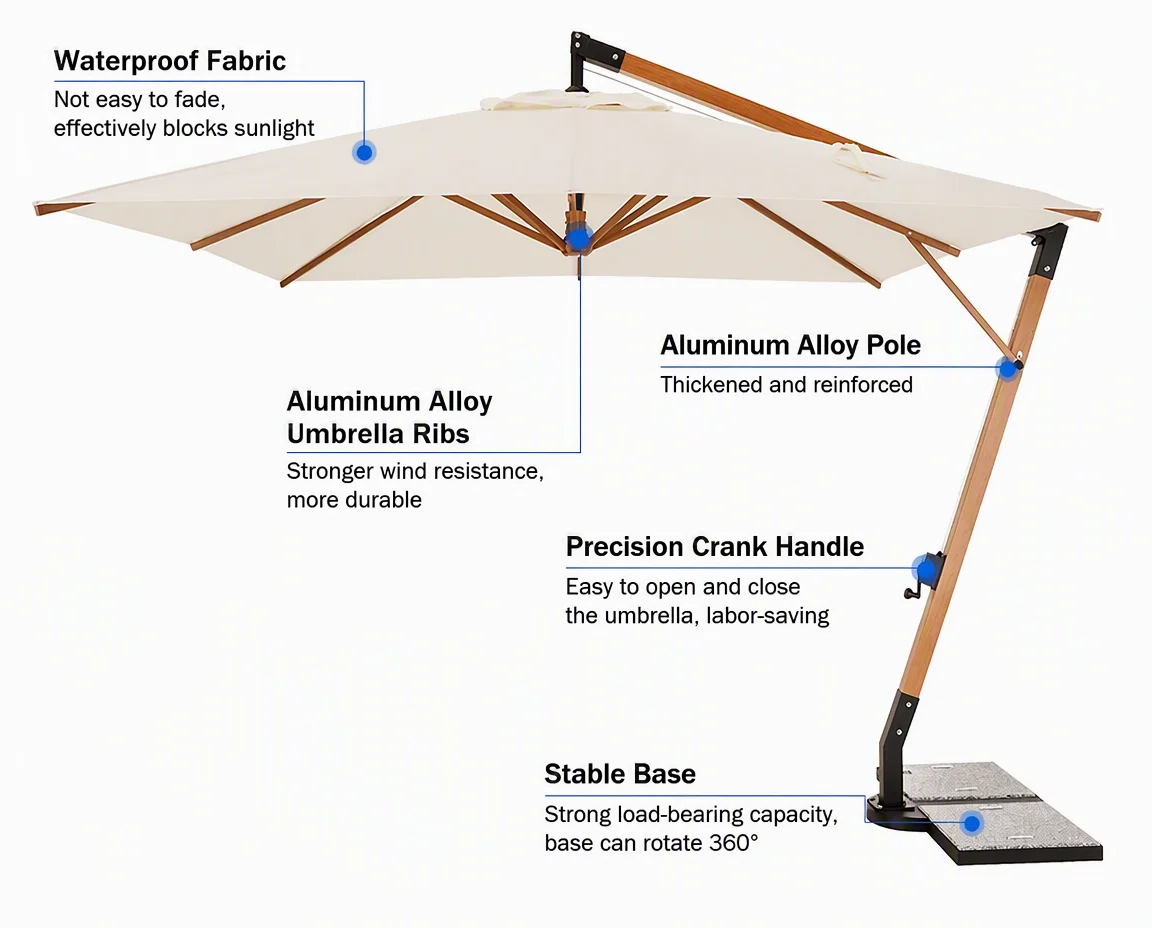 Outdoor  Aluminum Roman Umbrella with Marble Base Sun-Protective for Courtyard Garden & Park Use
