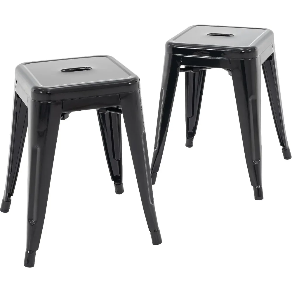 18 Inch Industrial Metal Stools Set of 2, Stackable Classroom Stools, Backless Metal Dining Chairs for Indoor Outdoor