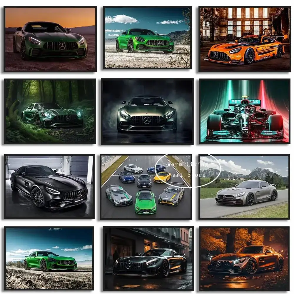 1pc frameless Luxury Black Industrial Mercedes AMG GTR Car Canvas Poster  Modern Wall Art for Living Room Home  Office Decor  Pr