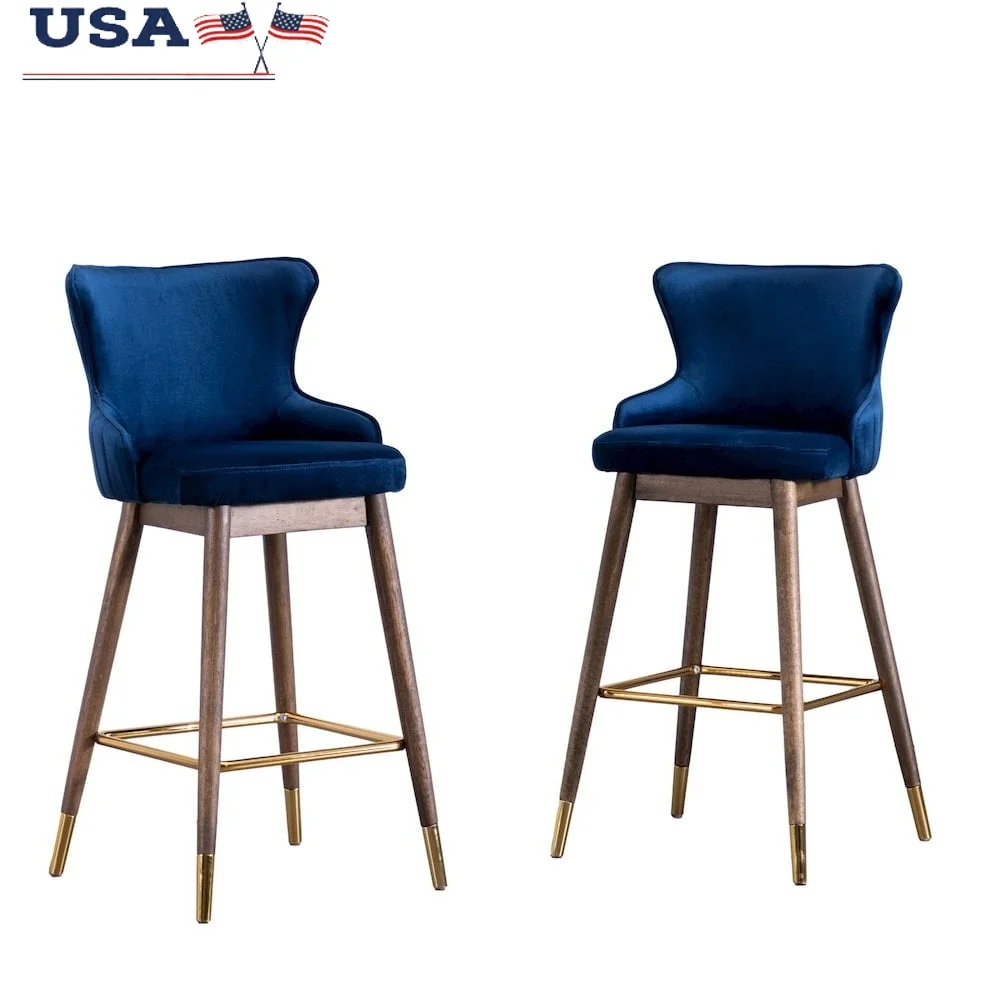 

Leland Fabric Upholstered Wingback Bar Stools Set of 2 Mid-Century Modern Rubberwood Tapered Legs Velvet Foam Padded Comfortable