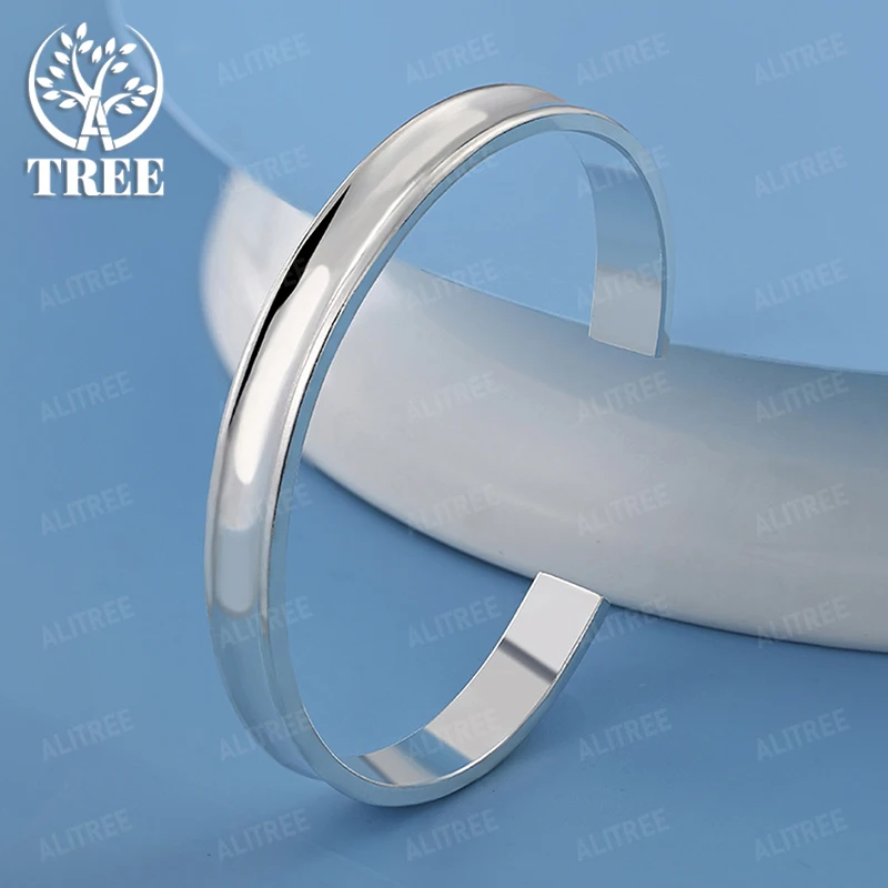 

8mm 925 Sterling Silver Smooth Bangles Women Party Fashion Simple Jewelry Men Anniversary Gift Valentine's Day Accessories