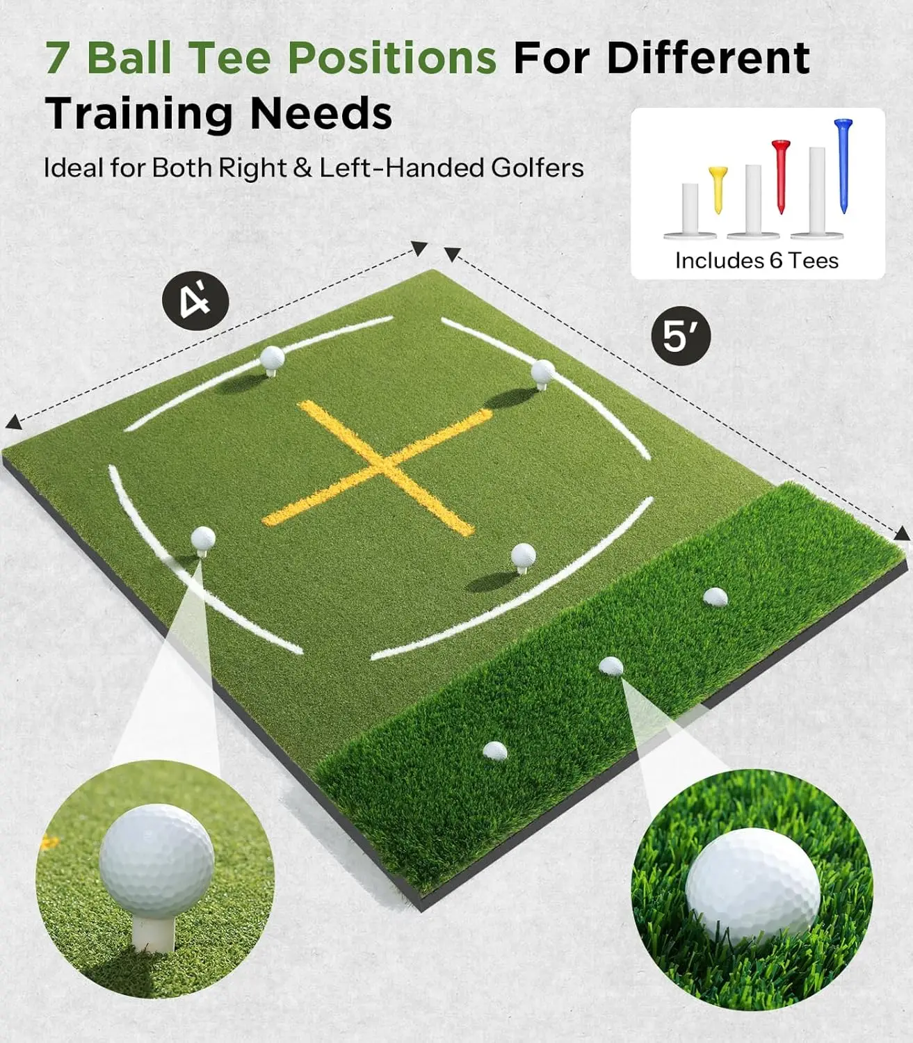 سجادة جولف مع عشب مزدوج |   حصيرة ضرب الجولف مع خط توجيه قائم وخط مسار التأرجح، سجادات ممارسة العشب الخضراء السميكة مقاس 5 × 4 أقدام