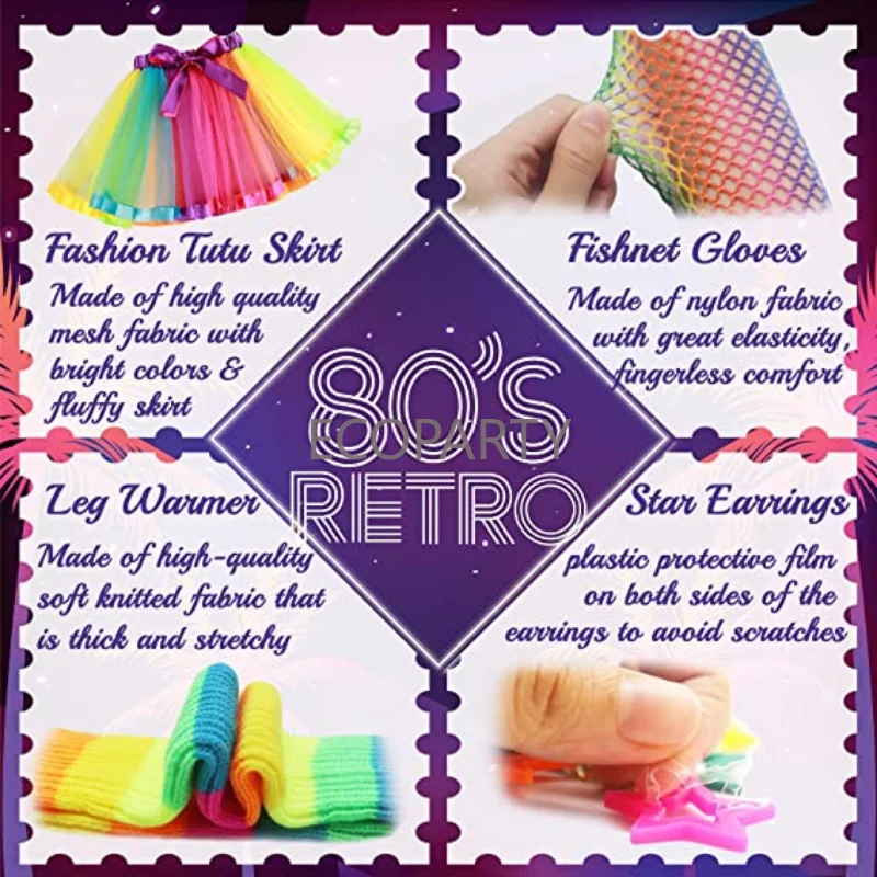 2023 Nova Moda Feminina 80s Costume adulto Acessórios Set 1980s Partido Outfit Tutu Saia para o Dia das Bruxas Hip Pop trajes para meninas