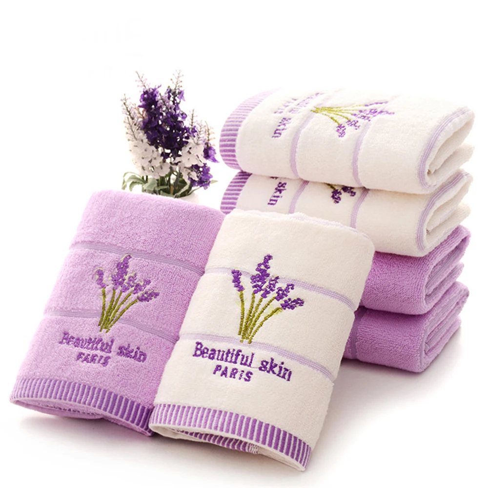 2 PCS Lavender creative embroidery cotton towel absorbent soft lint-free household gift towel face towel