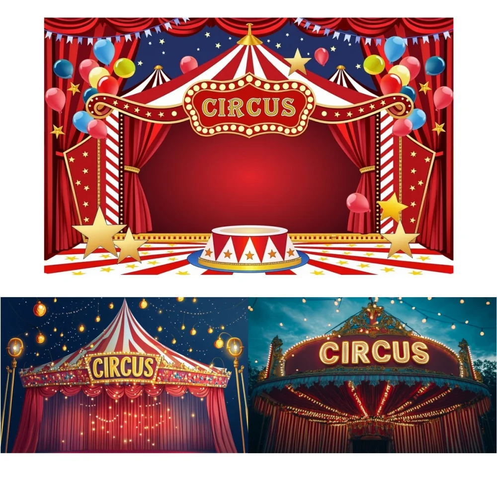 Cartoon Circus Red Tent Theme Party Backdrop Circus Carnival Background Newborn Baby Shower Children Birthday Banner Photo Gifts
