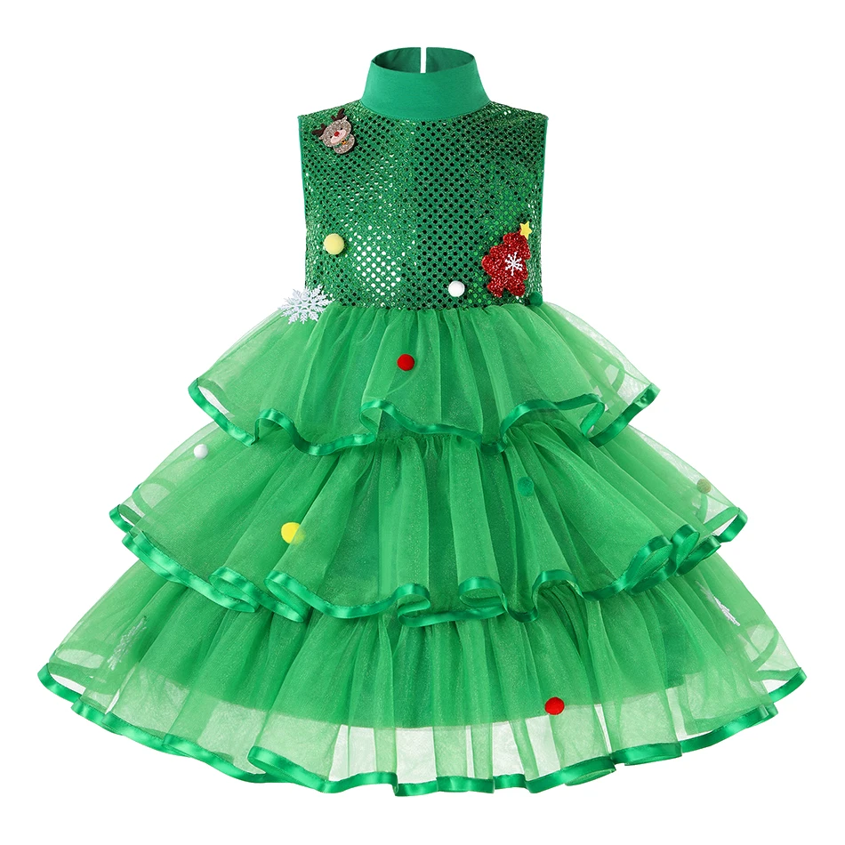 Kids Santa Claus Dress Green Xmas Clothes Party Dress Up Set Girls Christmas New Year Cosplay Costume For 2-10 Years