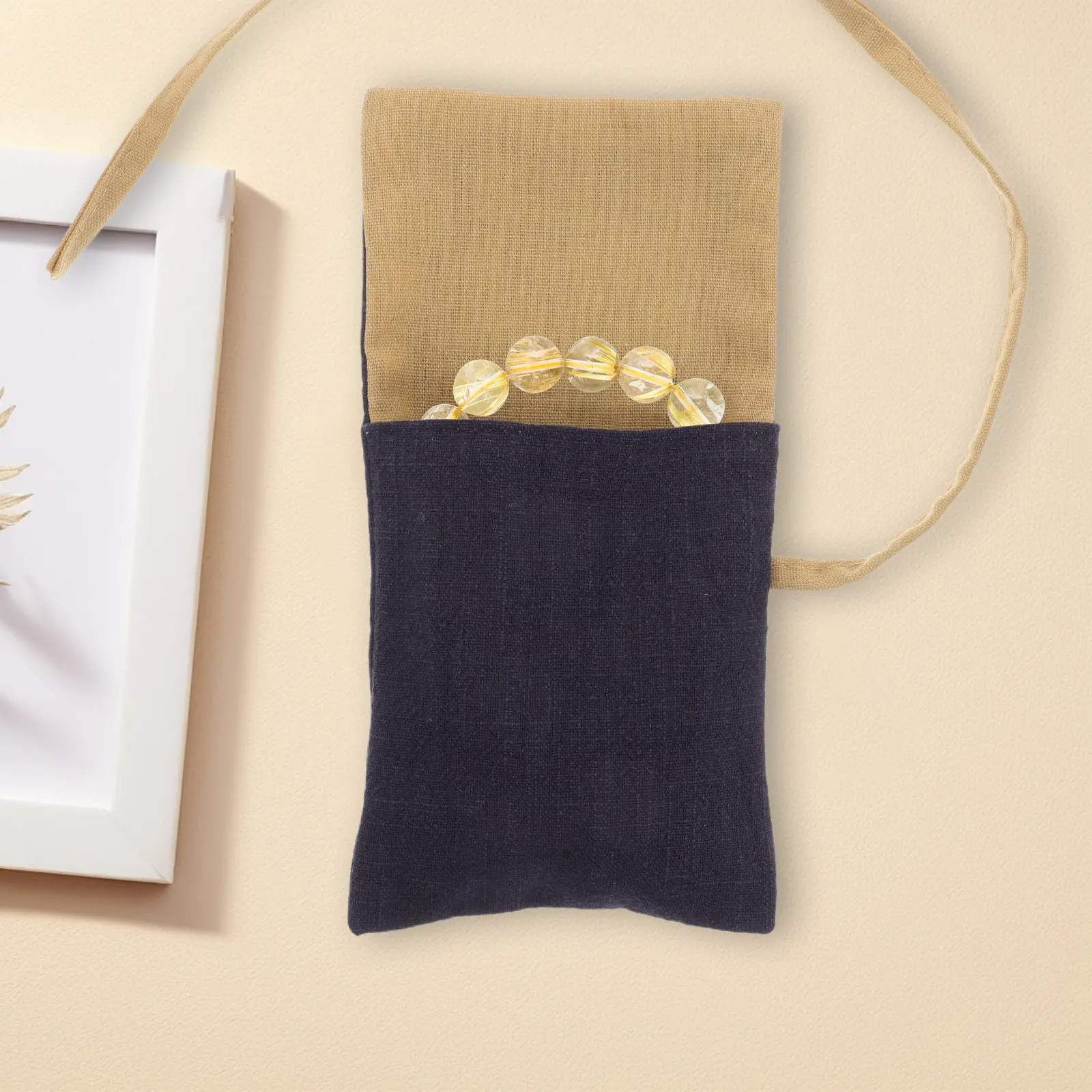Secure Rope Closure Cotton Linen Jewelry Pouch Chinese Style Small Storage Bag for Bracelets Necklaces Rings Travel Organizer
