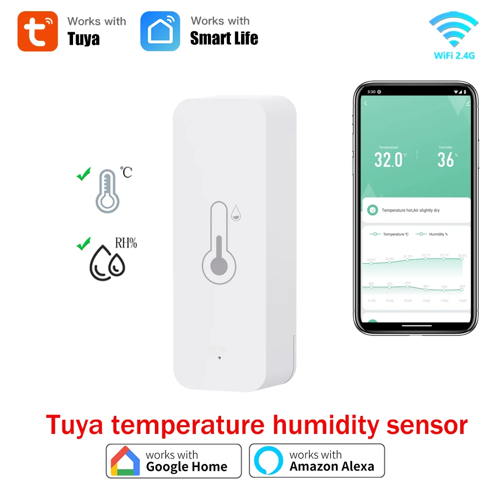 Tuya WiFi Temperature Humidity Sensor for Indoor Smart Home SmartLife APP Remote Monitor Work With Alexa Google Assistant