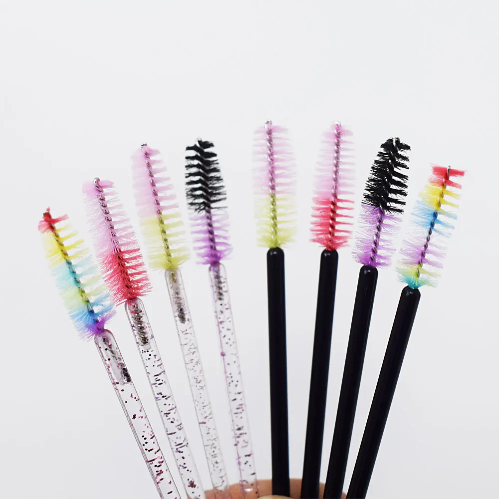 50pcs Disposable Mixed Color Eyelash Brushes Crystal Eye Lash Mascara Wands Glitter Lash Comb Spoolies Micro Makeup Applicators