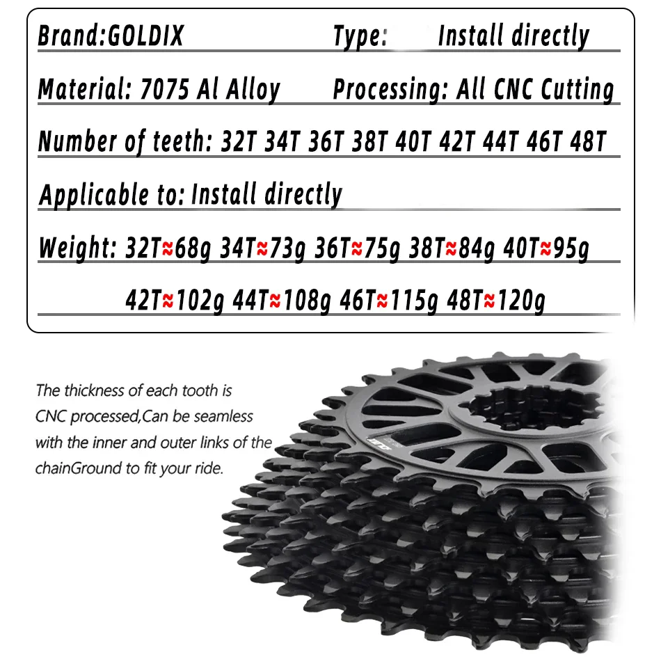 GOLDIX Ultralight CNC Chainring 32T-48T Direct Mount Crank Sprocket MTB/Road Bike Crank for Direct Mount 3 Bolt