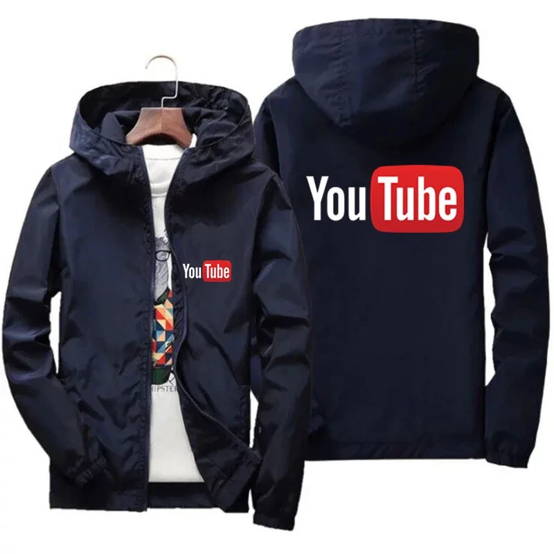 Men\'s casual hooded jacket, YouTube logo, windproof thin wind spring and autumn T-shirt, sports outdoor jacket