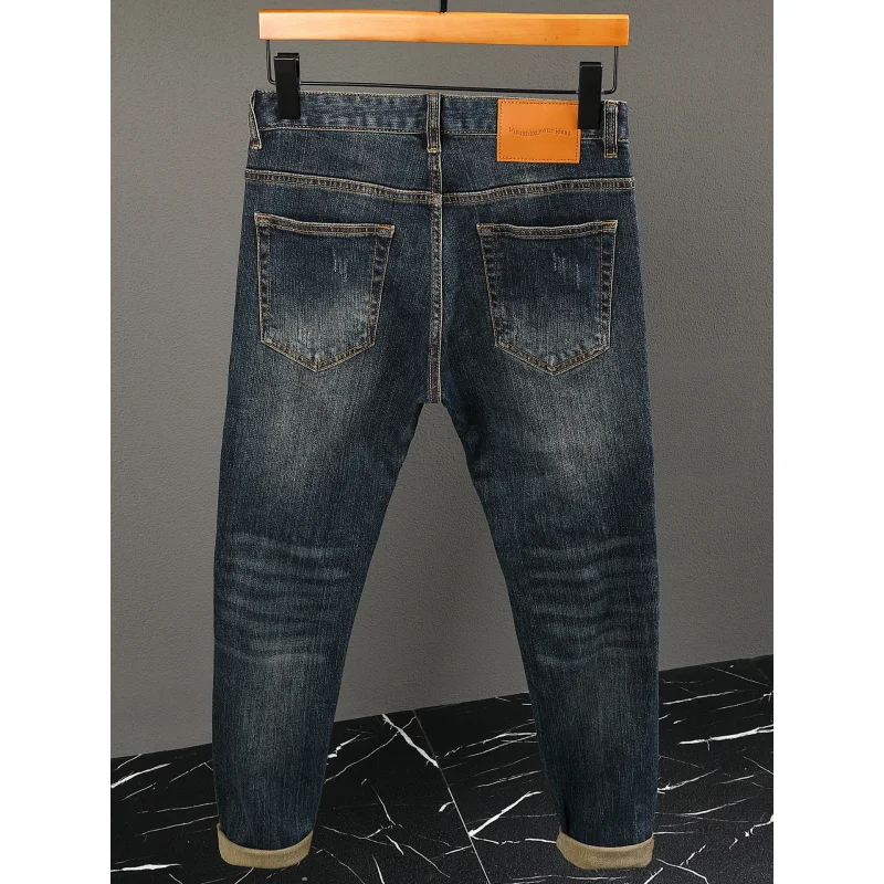 

2025 Spring and Autumn Split Patch Jeans Men's Street Fashion Nostalgic Elastic Slimming Small Foot Long Pants