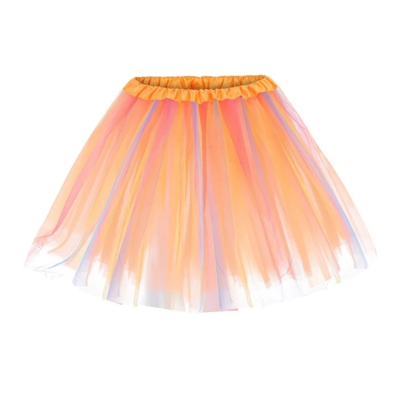 Jupe en tulle multicouche colorée pour femme, jupe mi-longue plissée élastique taille haute, jupe tutu arc-en-ciel pour filles, jupon longueur genou