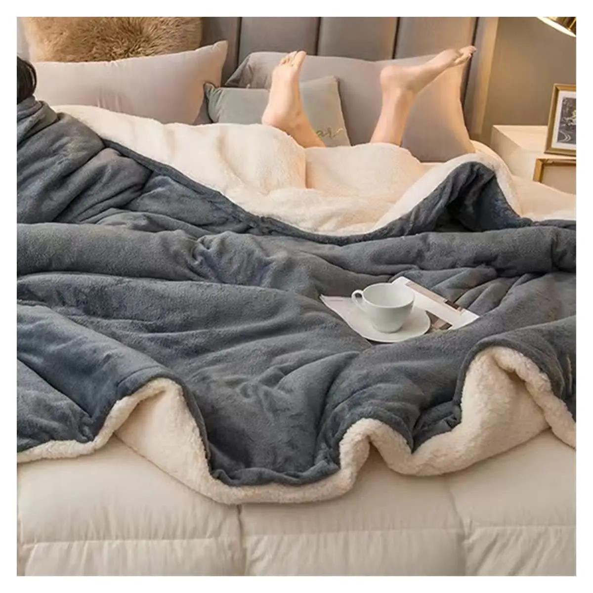 Full Size Reversible Sherpa Fleece Soft Blanket for Bed Double-sided Cozy Blankets,No Shedding or Pilling,Soft Warm Lightweight
