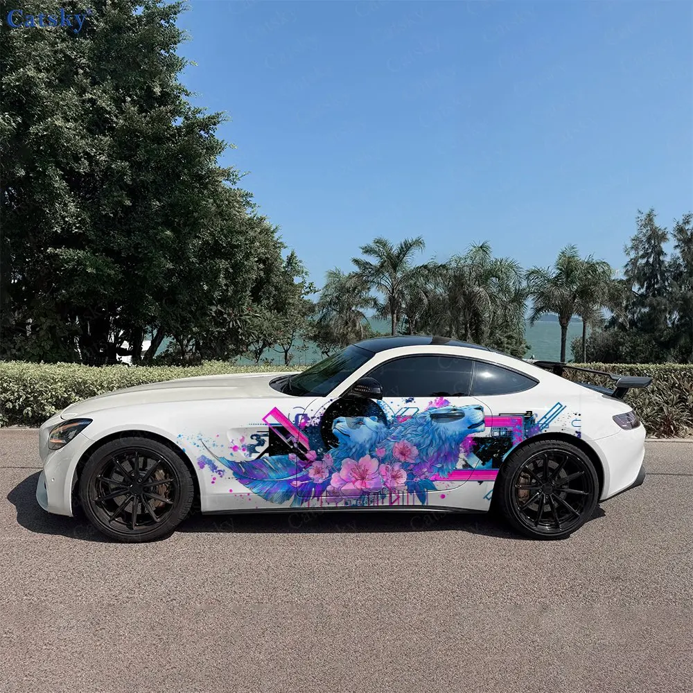 

2 шт. Наклейки на боковые части автомобиля с изображением львиньих перьев. | Самоклеящиеся водонепроницаемые и устойчивые к царапинам наклейки из ПВХ, модные декоративные стикеры