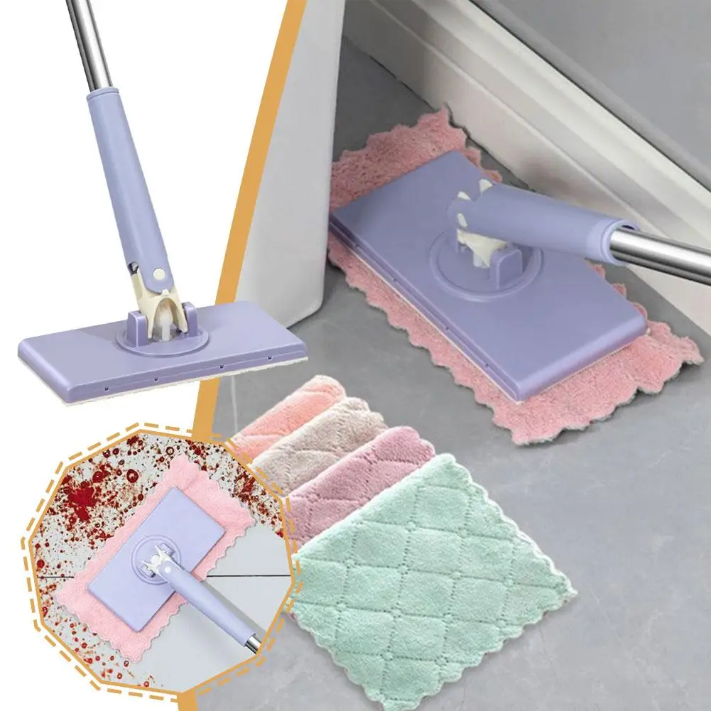 360° Rotating Automatic Cloth Changing Mop Push Pull Handle Face Towel Mop  with Handle for Floors to Cabinets Walls and Mirrors