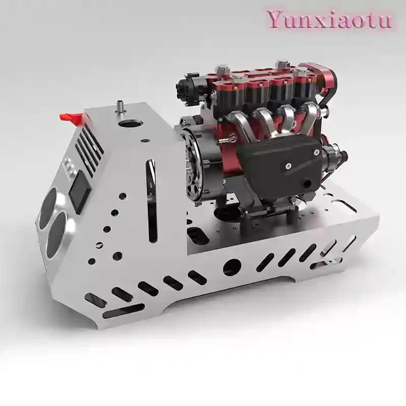 D6S Twin Cams Water Cooled Steam Engine Four Valve Turbo Independent Lubrication RC Model Desktop Display Engine