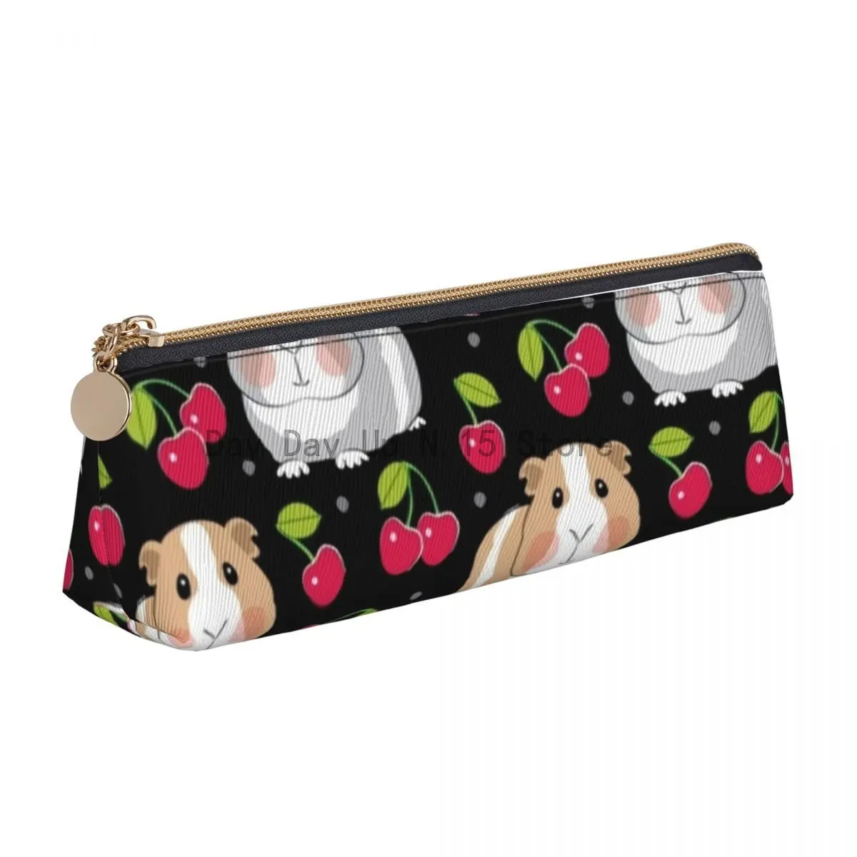 

Cherry Guinea Pig Leather Pencil Case Cute Animal Print Cute Zipper Pencil Box Elementary School For Child Triangle Pen Bags