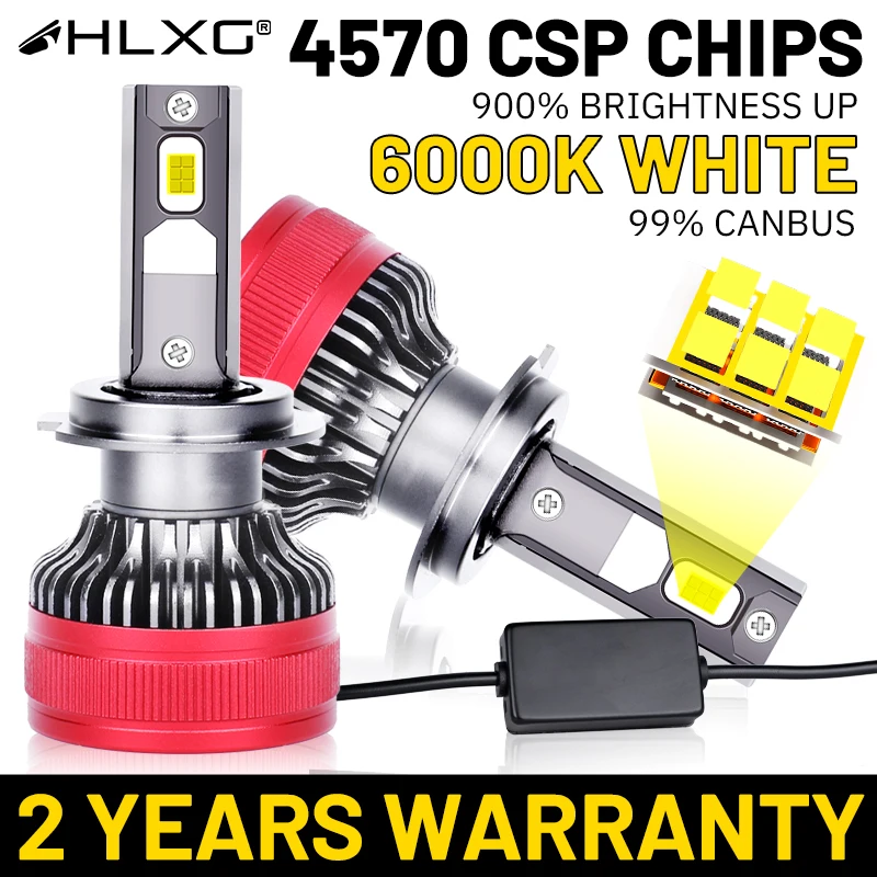 HLXG H7 H4 LED 4570 CSP Chips Car Headlight CANBUS H11 9012 H1 H8 H9 9005 HB3 9006 HB4 HIR2 Turbo Auto Headlamp 6000K Powerful