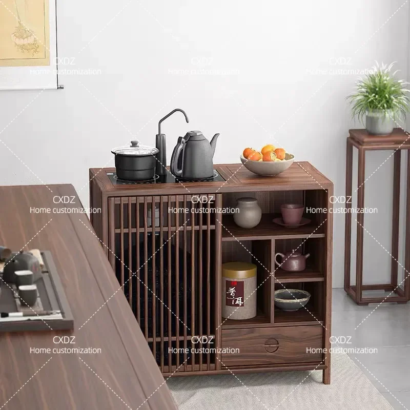 Black Walnut Tea Cabinet Solid Wood Side Table New Chinese Style Tea Room Storage Locker Dining Sideboard Old Elm Boiling