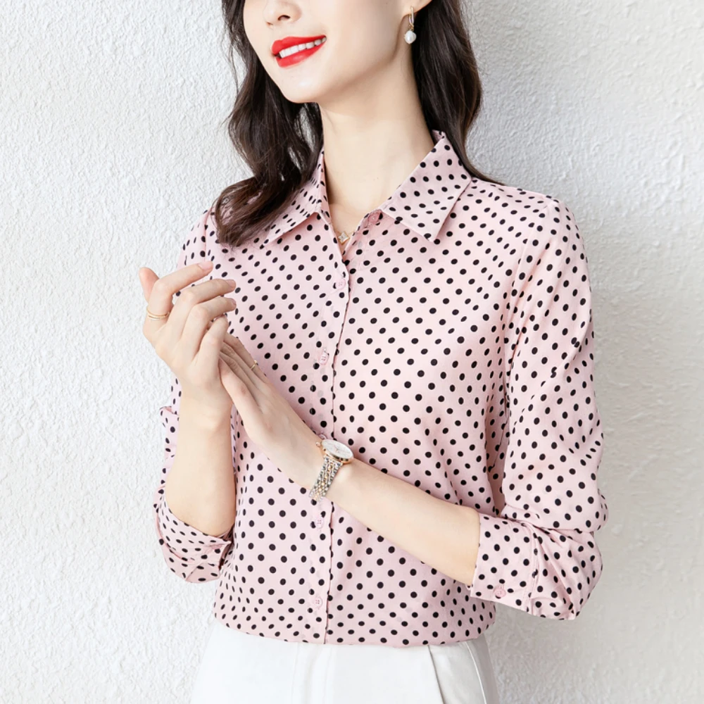 

Women Polka Dot Blouses And Shirts Long Sleeve Spring Autumn Office Lady OL Style Tops Female Casual Clothing 2024 Blusas Mujer