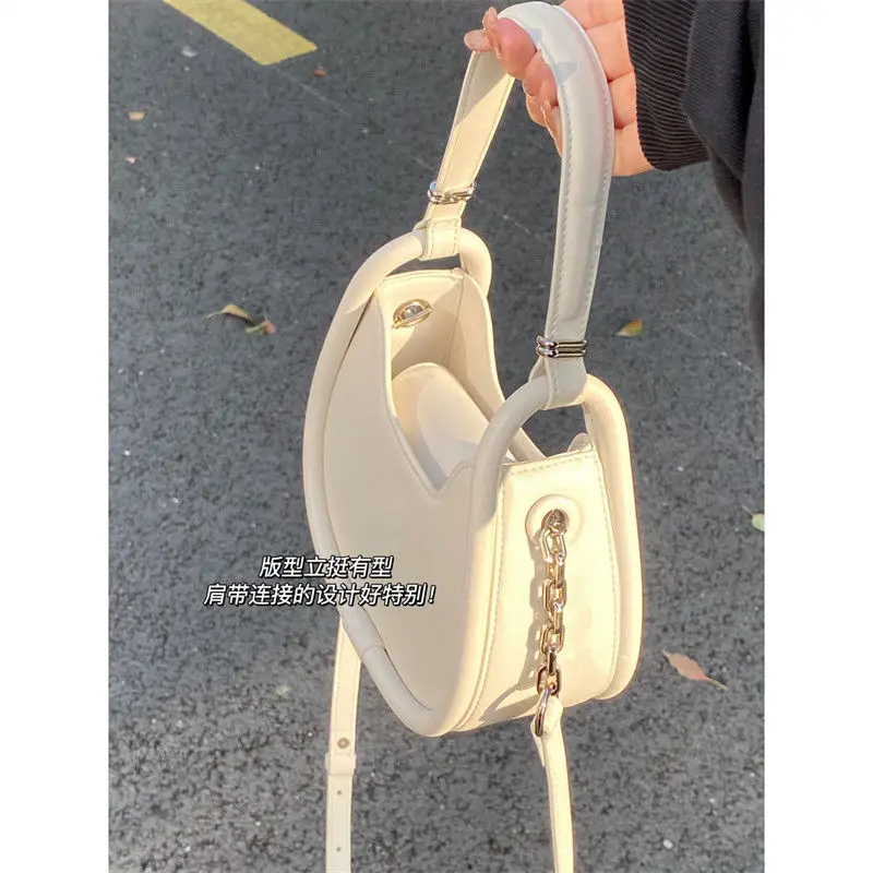 JIAERDI White Half Moon Bags Women 2023 New Handle Leather Chic Solid Messenger Bag Ladies Harajuku Aesthetic Crossbody Bag Y2k