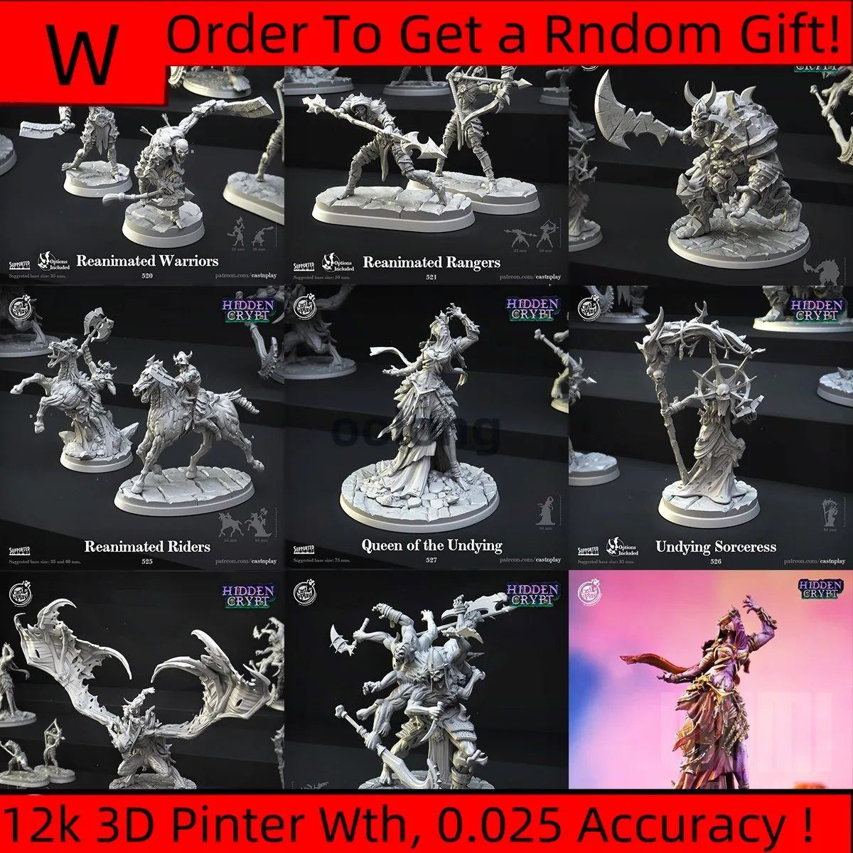 3D Printing Microscopic Models【 Living Dead 】 Tomb Immortal Queen Dnd Chess Piece Model