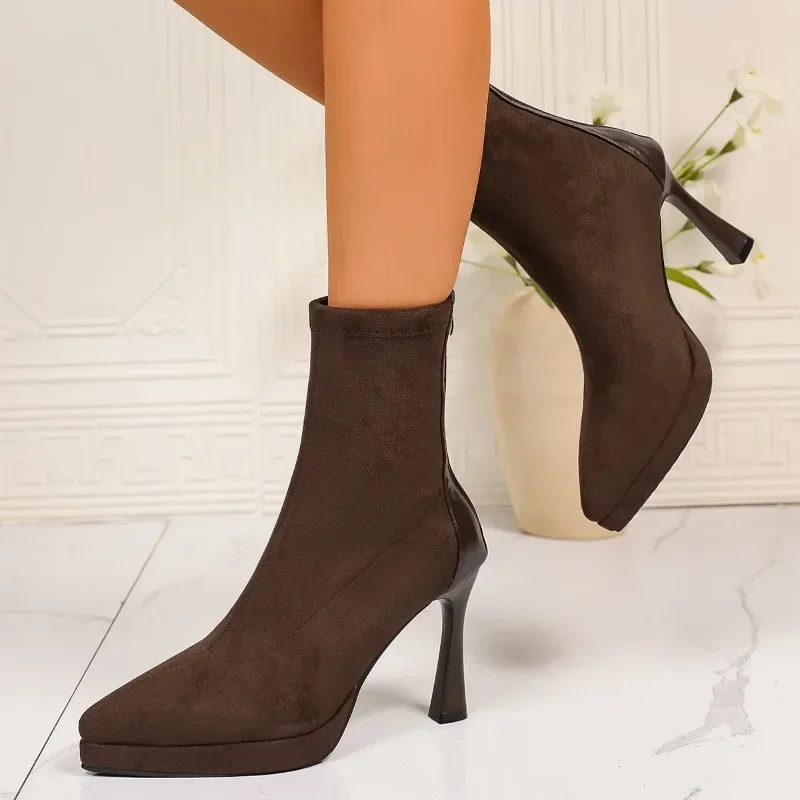 

Women Winter 2025 New Stretch Tight Sock Boots Pointed Toe Mid-Tube Spring and Autumn High Heel Booties