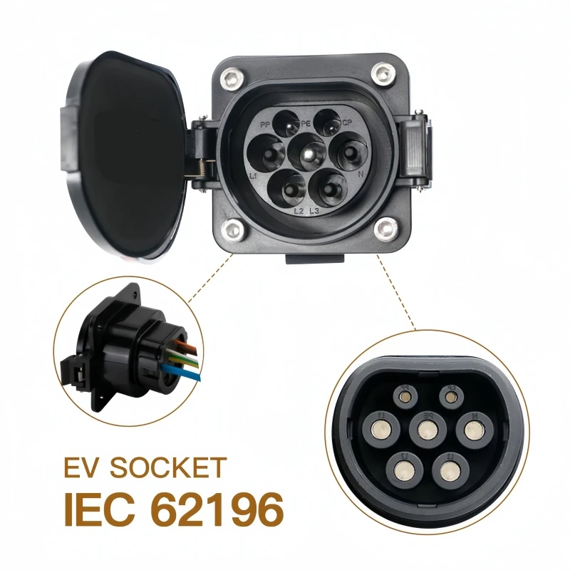 New Electric Vehicle Cars Charging Socket Type 2 EV Sockets 16A-32A 1P 3 Phase for IEC 62196-2 EV Charger Socket Adaptor Plug