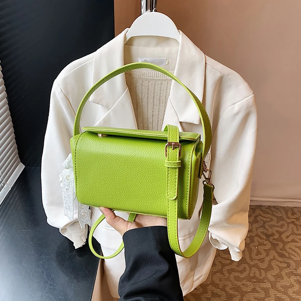 

Korean Style Flap Box Single Shoulder Bags Women Trendy Solid Color Pu Leather Handl-top Crossbody Bag Lady Commuting Handbag