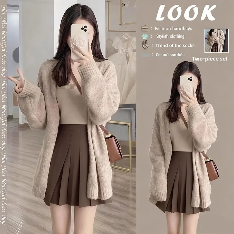 

Элегантный женский комплект из двух предметов: свитер и юбка с высокой талией, осенний модный наряд