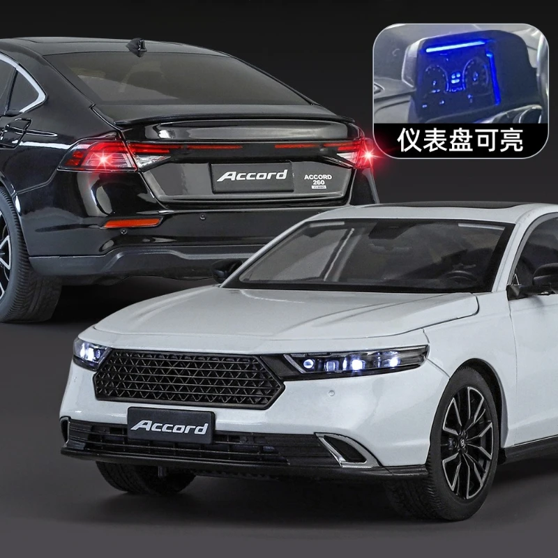 1:18 Accord Luxury Sedan Car Alloy Model Toys Diecast Vehices Front Wheel Steering Sound Light Pull Back Collection Kids Gift