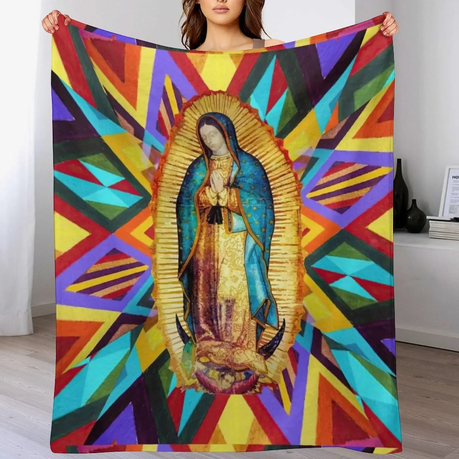 

Our Lady of Guadalupe Tilma Mexican Virgin Mary Saint Mexico Catholic colorful Throw Blanket Travel blanket for airplane