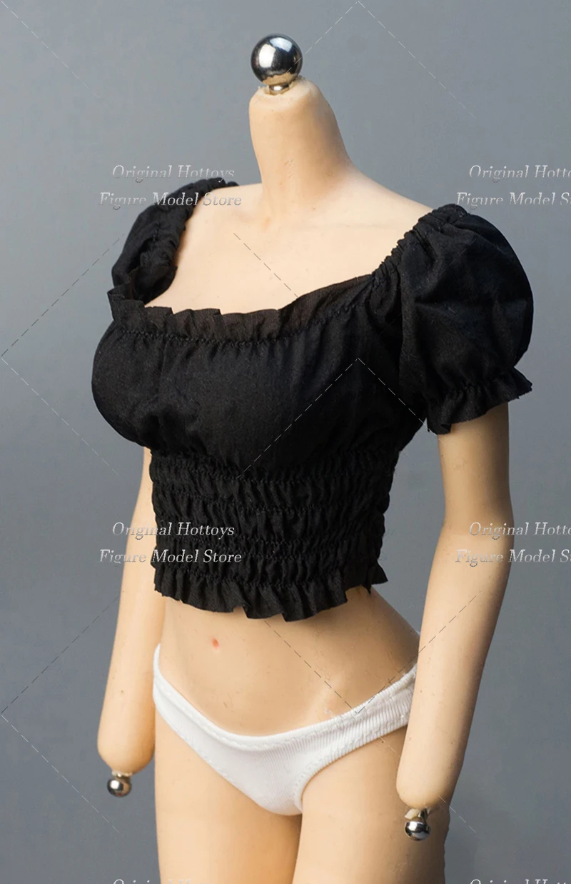 Em estoque escala 1/6 feminino soldado roupas acessório manga puff cor sólida magro camiseta caber 12 polegadas modelo de figura de ação