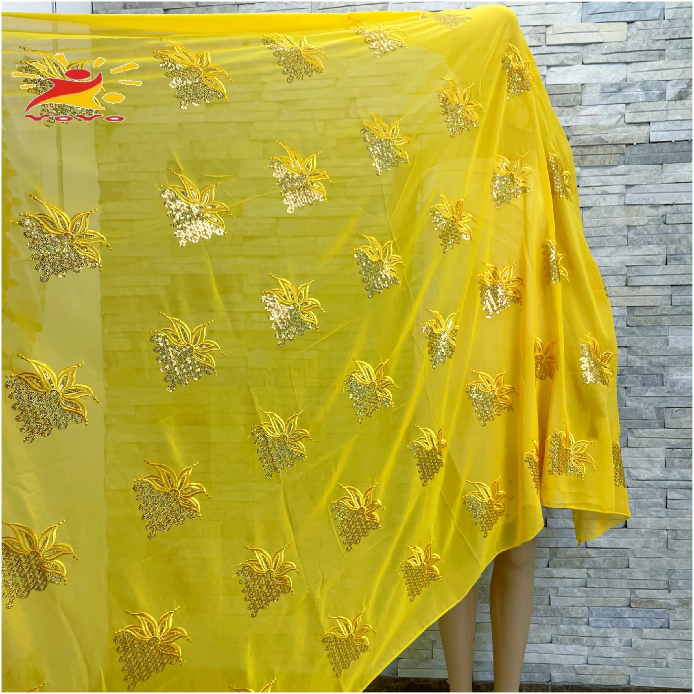 2022High Quality African Women Scarfs Muslim Sequin Embroidery Soft Chiffon Splicing Big Hijab For Shawls Wraps Pashmina